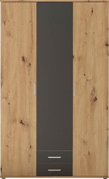 MARBURG Kleiderschrank in Artisan Eiche Optik, Graphit - Vielseitiger Drehtürenschrank 3-türig für Ihr Schlafzimmer - 120 x 196 x 54 cm (B/H/T)