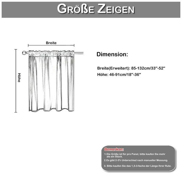 BTTO TEPP Scheibengardine Blickdicht Vorhang,Kurzer Vorhang mit Stangendurchzug,Bistrogardine (2 St), Lichtschutz, Verdunkelnd