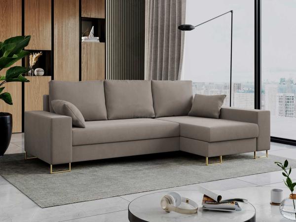 Mks Möbel 'Dorian L-Form' Ecksofa  mit Bettkasten, 242 x 138 x 95 cm, Braun, Velvet