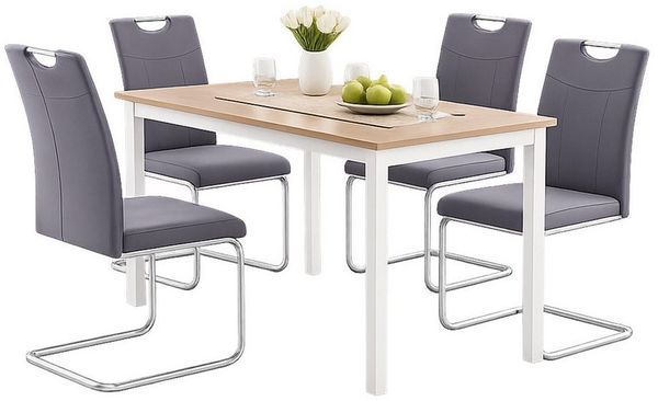 HTI-Line Freischwinger Schwingstuhl KellyC Grau 4er (Set, 4 St), Freischwinger Esszimmerstuhl
