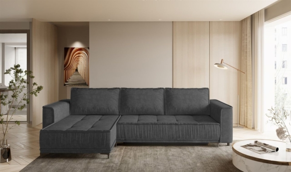 Ecksofa Schlafsofa Sofa JUNA Stoff Terra Dunkelgrau Ottomane Links