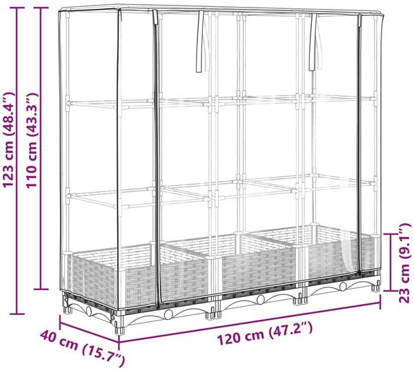 vidaXL Hochbeet mit Gewächshaus-Aufsatz Rattan-Optik 120x40x123 cm 4015839 Bild 9