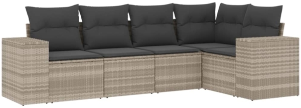 vidaXL 5-tlg. Garten-Sofagarnitur mit Kissen Hellgrau Poly Rattan 3222531