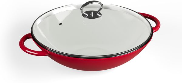 Klarstein Wok Jersey Black Cast Iron Enamel Wok, Gusseisen, Emaille und Edelstahl (Set, Wok 37 cm diameter)