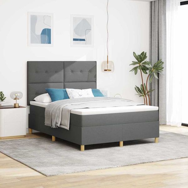 vidaXL LED Boxspringbett mit Matratze Dunkelgrau 160 x 200 cm Stoff 3343111
