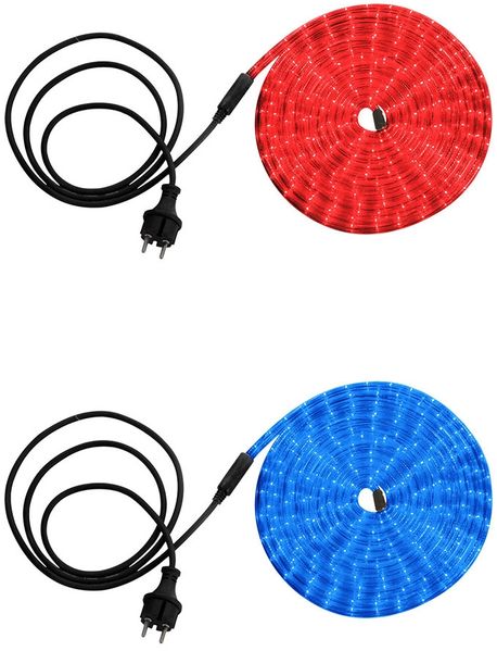 2x LED Lichterschlauch, rot, 1,5 m Zuleitung, Stecker, 600 cm