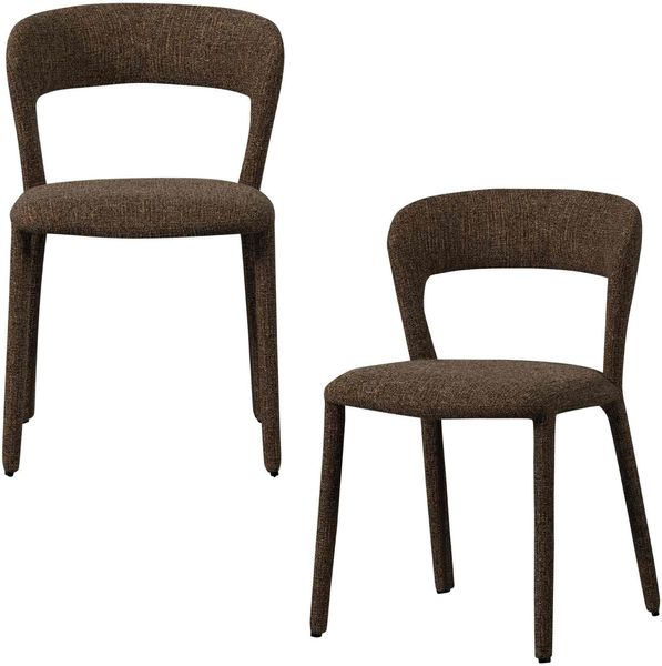 Esszimmerstuhl Noble 2er-Set, weicher Melange-Webstoff, modern gepolstert, dunkelbraun