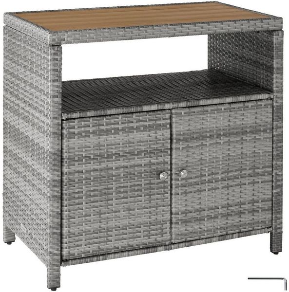 tectake Geräteschrank WPC-Schrank - wetterfest mit WPC-Lamellen in Holzoptik (GartenschrankMontagematerialMontageanleitung, 1-St, 1 St) fein geflochtenes Polyrattan