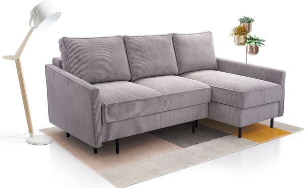 AX LIVING Ecksofa grau Romanii 3sitzer mit Schlaffunktion 220 cm breit R
