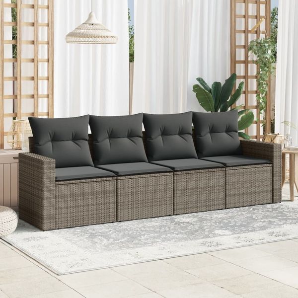 vidaXL 4-tlg. Garten-Sofagarnitur mit Kissen Grau Poly Rattan 3218670