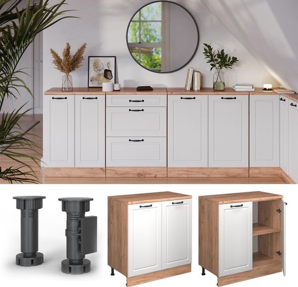 Erweiterungsschrank Rion Weiß Landhaus/Goldkraft Eiche 80 x 46 cm ohne Schräge mit 2 Türen Vicco Bild 5