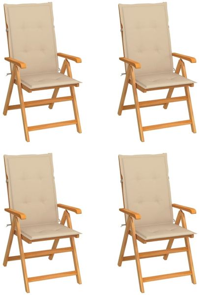 vidaXL Gartenstühle 4 Stk. mit Beigen Kissen Massivholz Teak 3065533