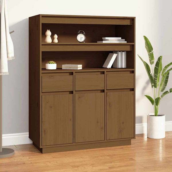 Highboard, BuffetSchrank, Büroschrank Honigbraun 89x40x116,5 cm Massivholz Kiefer