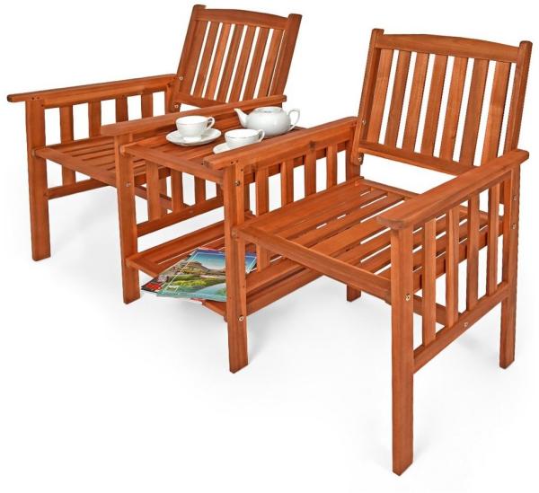 Casaria Bank Tete a Tete, Akazien Holz Wetterfest Tisch Ablage 2-Sitzer 163x58x91cm Belastbar