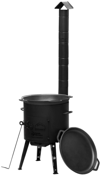 Ø36 Uchag 2mm stahl Utschak mit Abzugsrohr Utschag Campingofen 8L Gusseisen Kazan mit Gusseisen Deckel-Bratpfanne Kasan Feuerstelle Feldküche Bild 1