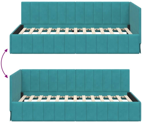 vidaXL Eckbettgestell mit Kopfteil Türkis 90 cm x 200 cm Stoff 42016315 Bild 8