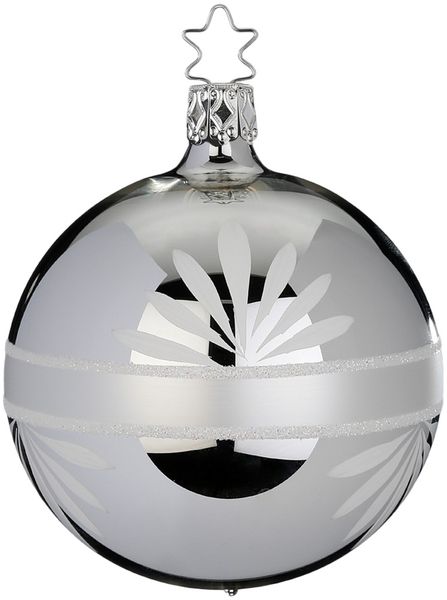Christbaumkugel Ø 8cm Blütenbordüre silber glänzend Inge-Glas Christbaumschmuck