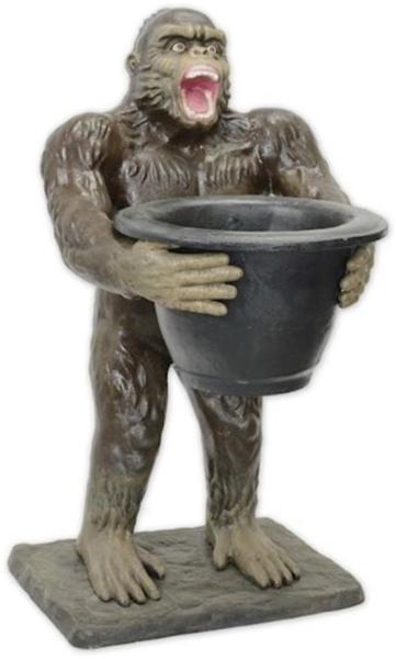 Casa Padrino Luxus Gartendeko Gusseisen Figur Affe mit Blumentopf Mehrfarbig H. 92 cm - Garten & Terrassen Deko Skulptur - Garten & Terrassen Deko Accessoires