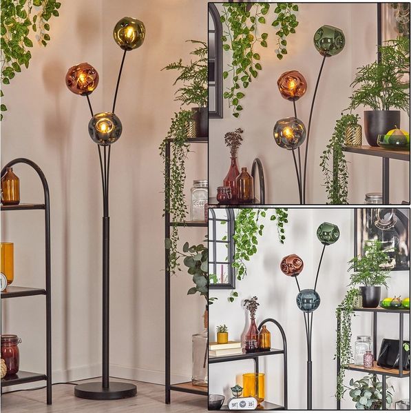 hofstein Stehlampe Stehlampe aus Metall/Glas in Schwarz/Grün/Blau/Kupfer, ohne Leuchtmittel, Leuchte im Vintage-Design mit Glasschirmen (15cm) u. Fußschalter, E14