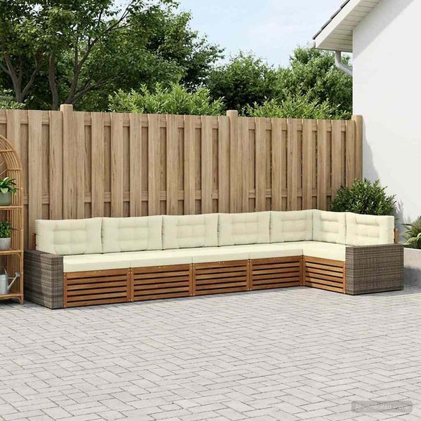 vidaXL Outdoor-Sofagarnitur 6 pcs Natur und Creme 402 x 172,5 x 73 cm 3383428