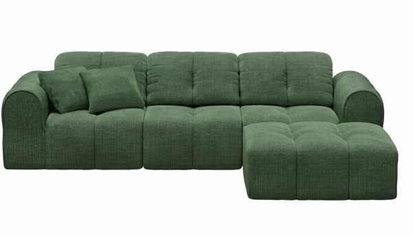 skølm 'Vanaheim' Sofa 4-tlg, 3er Sitz mit 2 Kissen und Hocker, dunkelgrün