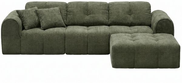skølm 'Vanaheim' Sofa 4-tlg, 3er Sitz mit 2 Kissen und Hocker, dunkelgrün