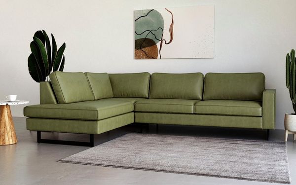 Places of Style Ecksofa Pinto, 290 cm, Cord, Chenille, Lederoptik, Ottomane links / rechts, mit Keder, schwarze Metallfüße, Wellenunterfederung