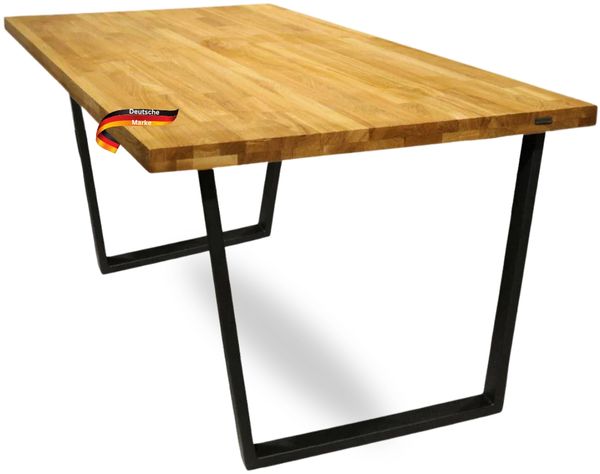 Massivholz Wohnzimmertisch MEDO - 180x100cm, Eichenholz, Trapez Gestell | Esstisch Holz Küchentisch Esszimmertisch