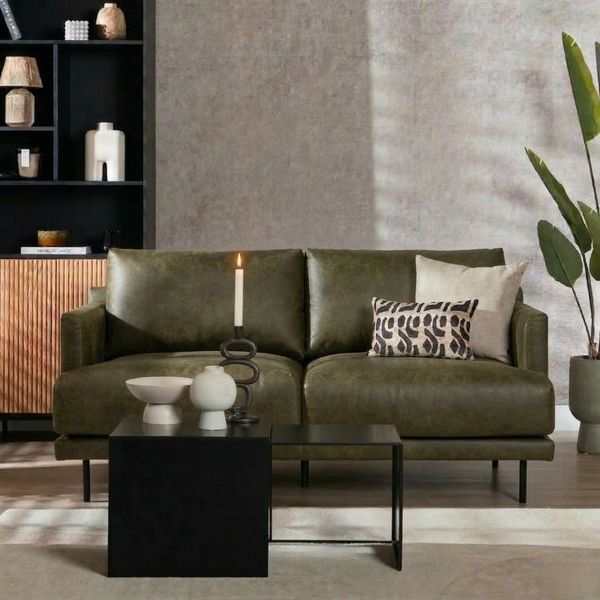 Bronx71 Ledersofa Denver 2,5-Sitzer olivgrün