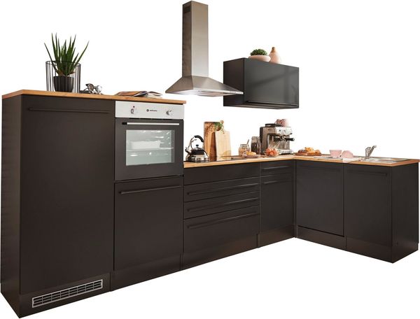 BEGA BBK Küche L-Küchenzeile ohne Elektrogeräte in Schwarz - 320x200x60 cm (B/H/T)