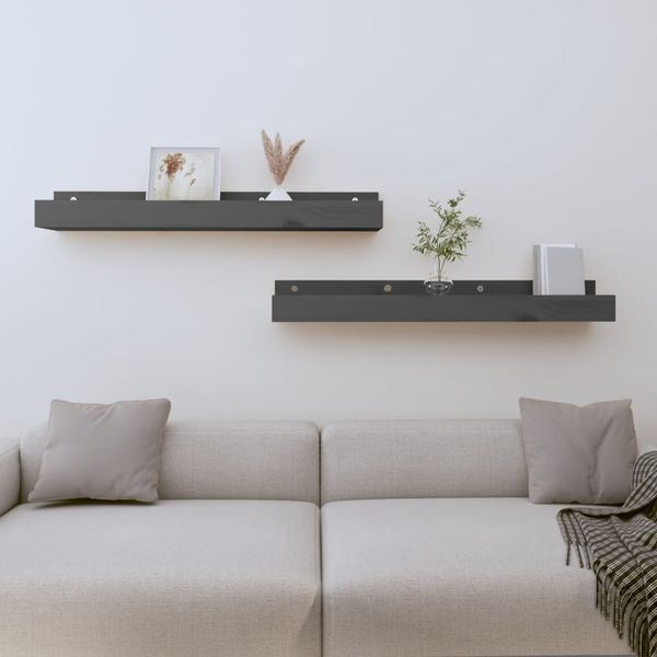 vidaXL Wandregale 2 Stk. Grau 80x12x9 cm Massivholz Kiefer 823591