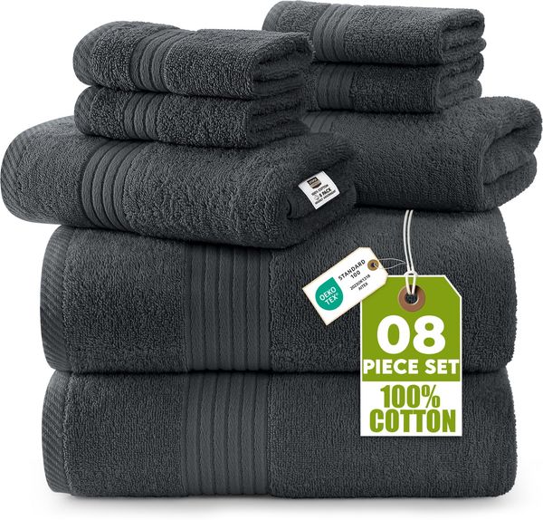 Utopia Towels 8-teiliges Handtücher aus 100% Baumwolle, weich und saugfähig für den täglichen Gebrauch, 2 Badetücher 69x137 cm, 2 Handtüchern 41x71 cm, 4 Waschlappen 30x30 cm (Grau)