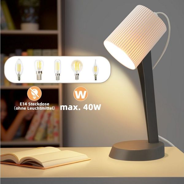 ZMH Tischleuchte Modern Nachttischlampe mit Kabel Wohnzimmer mit Kippschalter, HochwertigeDesign, ohne Leuchtmittel, 2er Set Kleine E14 Nachttischlampe für Esstisch Schlafzimmer