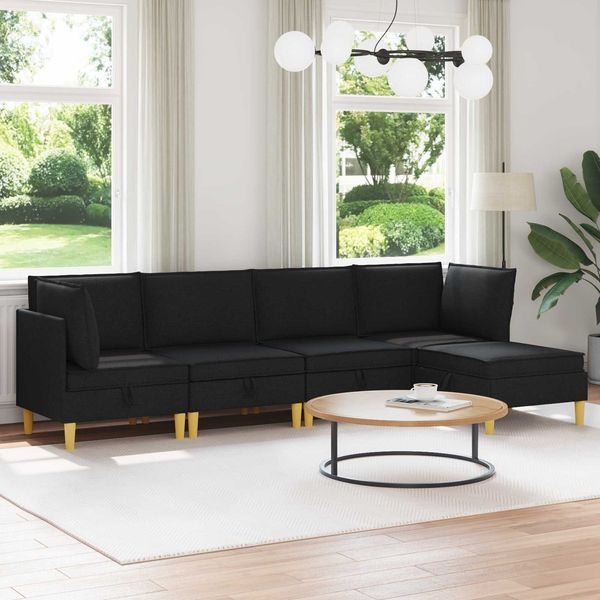 vidaXL Wohnzimmergarnitur mit Kissen mit Speicher 5 pcs Schwarz Stoff 3413686