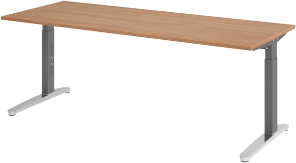 bümö manuell höhenverstellbarer Schreibtisch 200x80 in Nussbaum, Gestell in graphit/alu - PC Tisch höhenverstellbar & groß, höhenverstellbarer Tisch Büro, großer Computertisch verstellbar, X20-N-GC