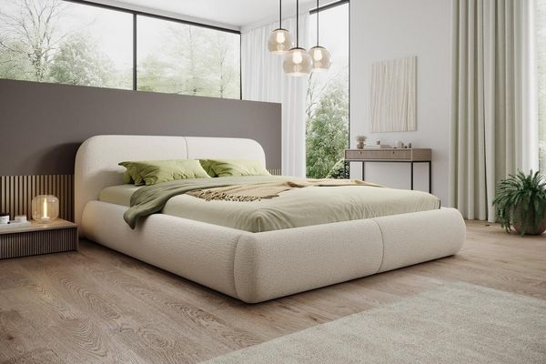 Compleo Polsterbett Doppelbett mit dicker Schaumstoffpolsterung, Premium Bett, Bouclé Bett, Elegant design fürs Schlafzimmer