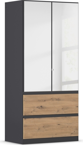rauch Kleiderschrank, Drehtürenschrank COSTA, 2-türig, 2 Spiegeltüren, 2 Schubkästen, Grau metallic, 91 x 197 x 54 cm Bild 3
