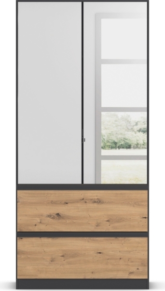 rauch Kleiderschrank, Drehtürenschrank COSTA, 2-türig, 2 Spiegeltüren, 2 Schubkästen, Grau metallic, 91 x 197 x 54 cm Bild 2