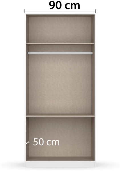 rauch Kleiderschrank, Drehtürenschrank COSTA, 2-türig, 2 Spiegeltüren, 2 Schubkästen, Grau metallic, 91 x 197 x 54 cm Bild 5