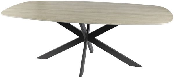 Esstisch Joradis Keramik Travertin-Optik, modern oval, Beige, 215 cm, Spider-Gestell