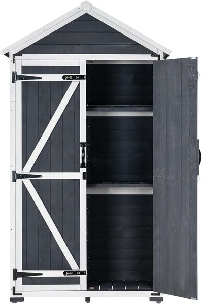 MCombo Gartenschrank Geräteschuppen Werkzeugschrank, Outdoor-Schrank Gartenbox, mit Satteldach, aus Holz Grau, 48 X 90 X 178 cm Bild 4