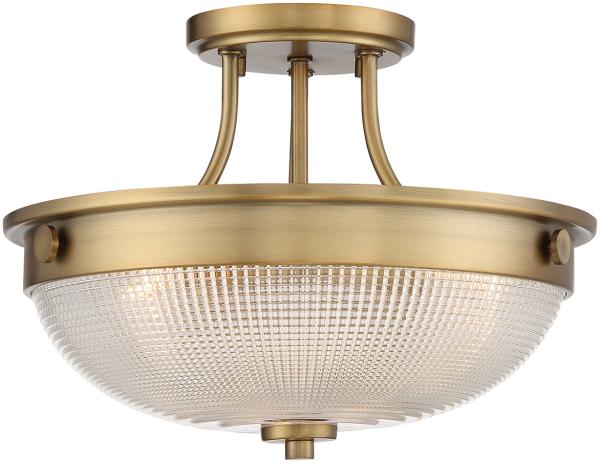 Deckenleuchte, Glaskuppel Messing, 2 Flammig