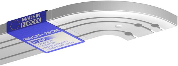 Bestlivings Gardinenschiene ( Weiß ) 480cm (4x120cm) 3-läufig + 2er Set Rundbogen