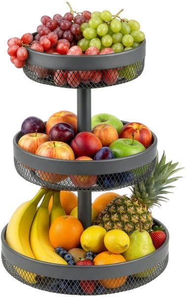 eluno Obstetagere, Brotkorb rund 3-stöckig, Obstschale, Metall, schwarz, Ø 20 cm, 25 cm und 30 cm