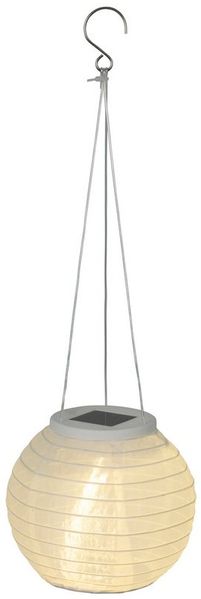 Lumineo LED Solarleuchte, Dauerlicht, warmweiß, Solar LED Laterne Lampion 15x10 cm Nylon Weiß / Warmweiß Deko Outdoor