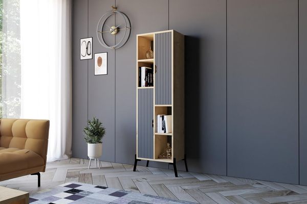 Hanah Home Industrial Bookshelf with Iron Legs, Sapphire Oak & Anthracite, 48.2 x 160 x 30 cm | 100% Melamine Coated, 18 mm Thick | Stylish Storage Solution for Modern Spaces