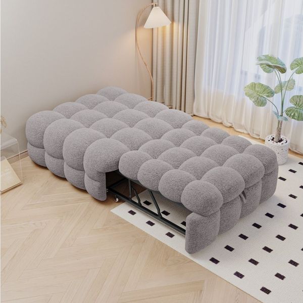 OKWISH Schlafsofa 2-in-1 Polsterbett mit Teddy-Stoff, Ausziehbares Einzelbett & Hocker, für Wohnzimmer & Balkon, Ideal für Gäste & Jugendliche 70x180cm, Ohne Kissen