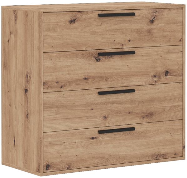 Marmex Möbel Arti 05B Kommode mit vier geräumigen Schubladen, Schubladenkommode, Sideboard, laminierte Spanplatte, artisan Eiche, 91,5x84,5x41 cm