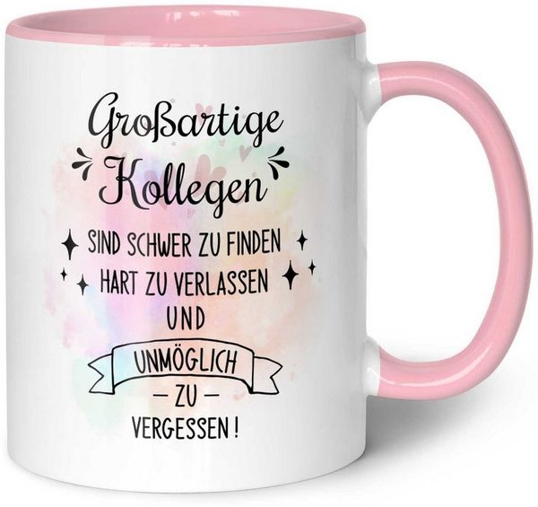 GRAVURZEILE Tasse mit Spruch - Großartige Kollegen - Abschiedsgeschenk für die Kollegen, Keramik, Farbe: Rosa