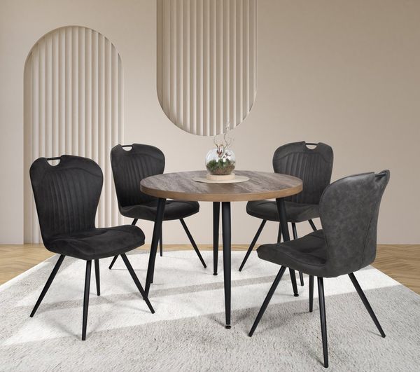 Duo Collection Essgruppe Esszimmergruppe Marla & Zoe, (Set, 5-tlg, 5-tlg), Ø 100 cm, massives Metallgestell, bis 100 kg belastbar